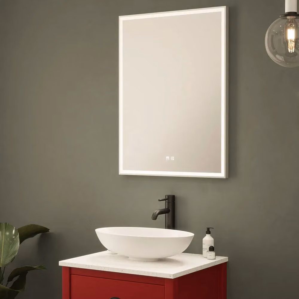 Loops LED Bathroom Mirror with Demister and Tunable White Illuminated Border, W/H: 80 x 60 cm, Silver and White – 2