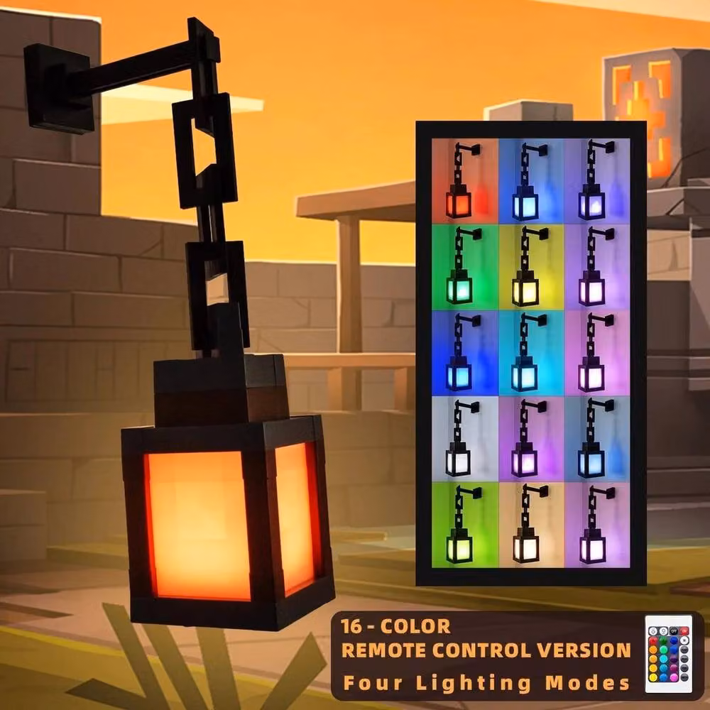 PAWNORA Pixel Style Night Light Lantern in Black with 16 Multicolour RGB Options and Remote Control – 3