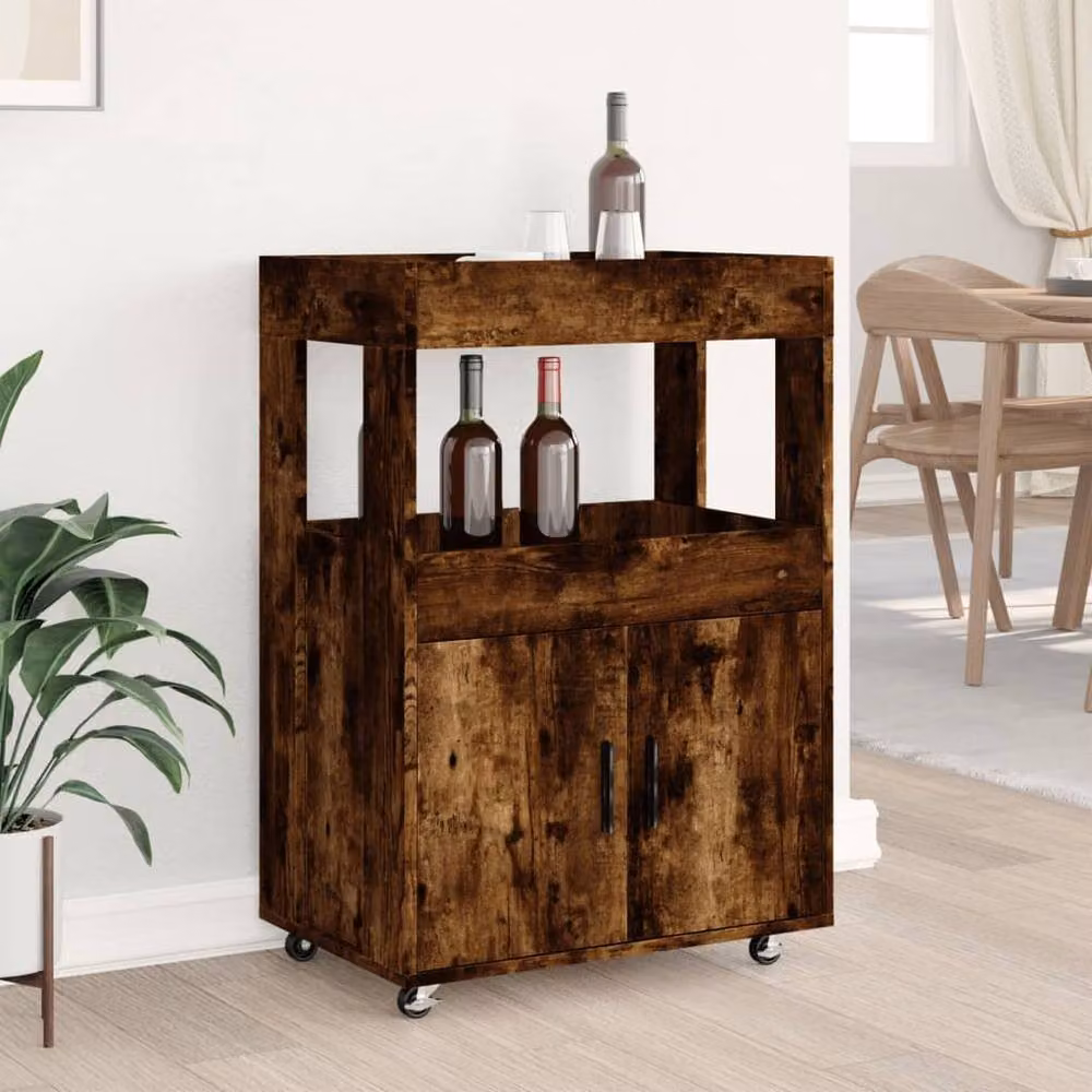 Berkfield Smoked Oak Bar Cart in Brown, W/D/H: 60 x 39.5 x 89 cm – 2