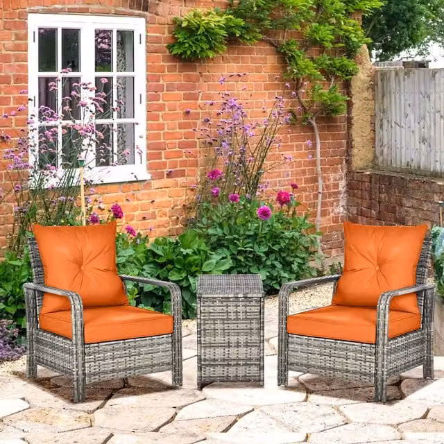 Outsunny 3 Piece Modern PE Rattan Wicker Garden Furniture Set in Orange