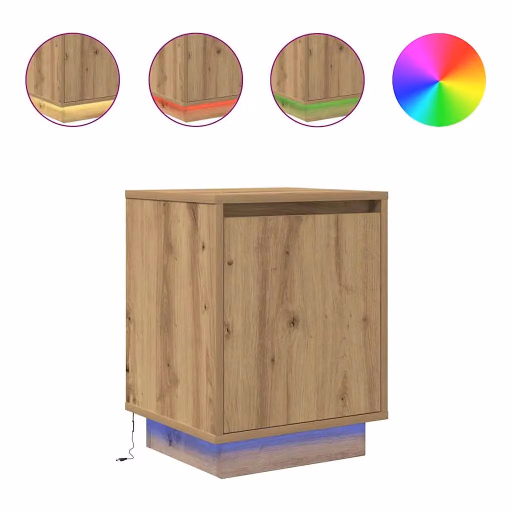 Berkfield Home Set of 2 Artisan Oak Bedside Cabinets with Integrated LED Lights, W/D/H: 38 x 34 x 50 cm – 2