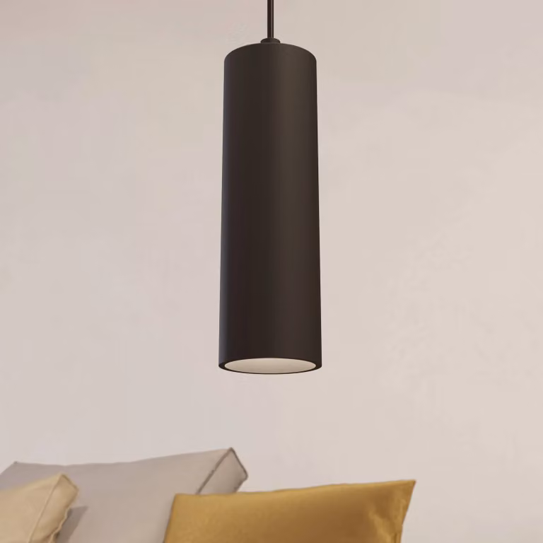 Eglo Track Plus Single Pendant Light in Black, Height Adjustable Metal Cylinder Design