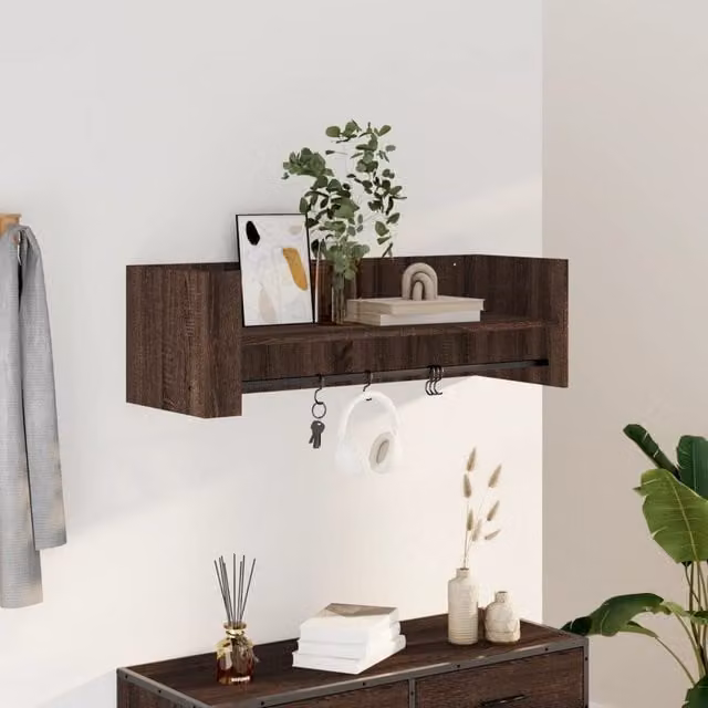 Berkfield Home Wall Mounted Cube Shelf in Brown Oak, W: 100 cm, D: 35 cm, H: 30.5 cm