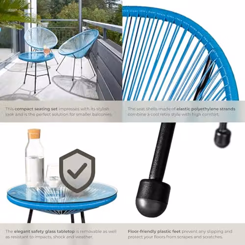 tectake Retro Garden Bistro Set with Blue Oval Glass Table and 2 Chairs – 4