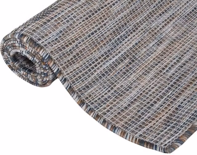 Berkfield Home Outdoor Flatweave Round Rug in Brown and Blue, Diameter: 100 cm