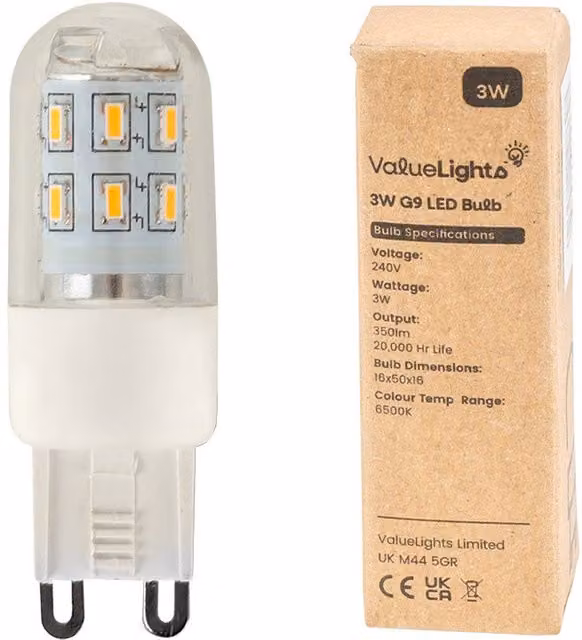 ValueLights 10 Pack G9 Capsule LED Light Bulbs, 3W, 3000K Warm White, 300lm, Clear Plastic