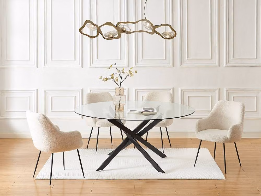 Vente-unique Round Modern Dining Table for 6 with Transparent Tempered Glass and Black Metal, Diameter: 160 cm, Height: 72.5 cm – 3