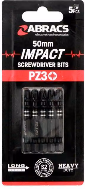 Abracs PZ3 Impact Screwdriver Bit, 50mm, Grey and Black, 5 Pack