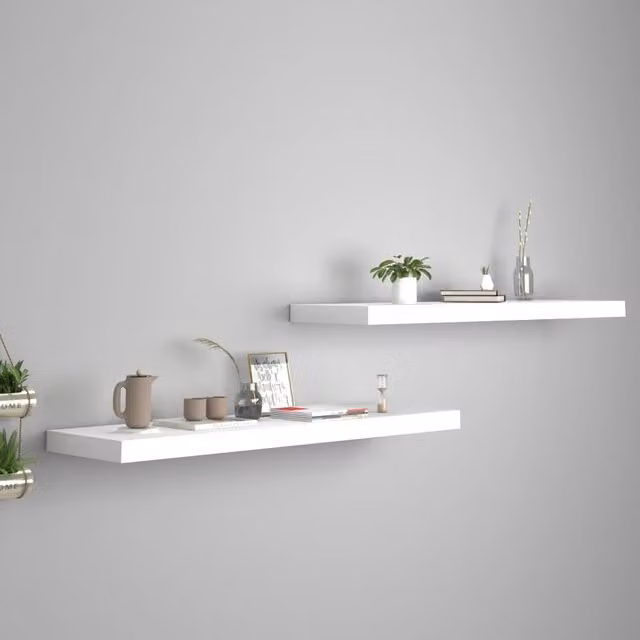 Berkfield Home Set of 2 White Floating Wall Shelves, W/D/H: 90 x 23.5 x 3.8 cm – 1
