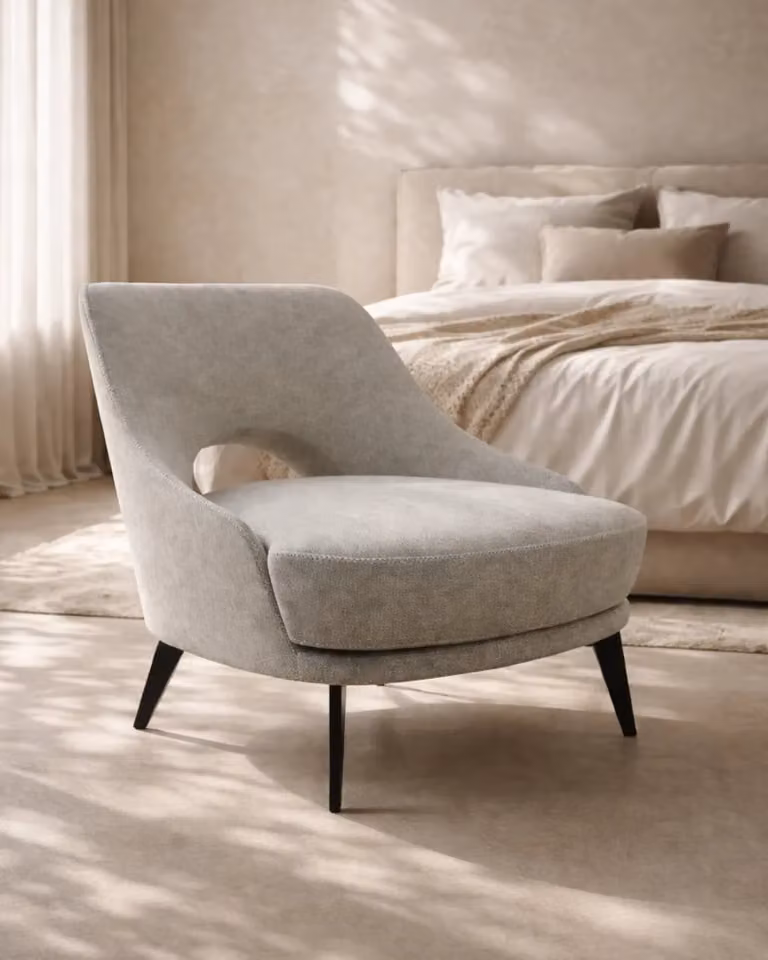 Tommy Franks Classic Upholstered Lounge Chair in Beige Fabric, W/D/H: 86.0 x 80.0 x 83.0 cm