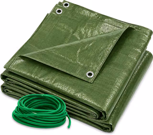SolaDirect Heavy-Duty Waterproof Green Tarpaulin with 10m Elastic Tie Rope, W x D: 2 x 2 m – 1
