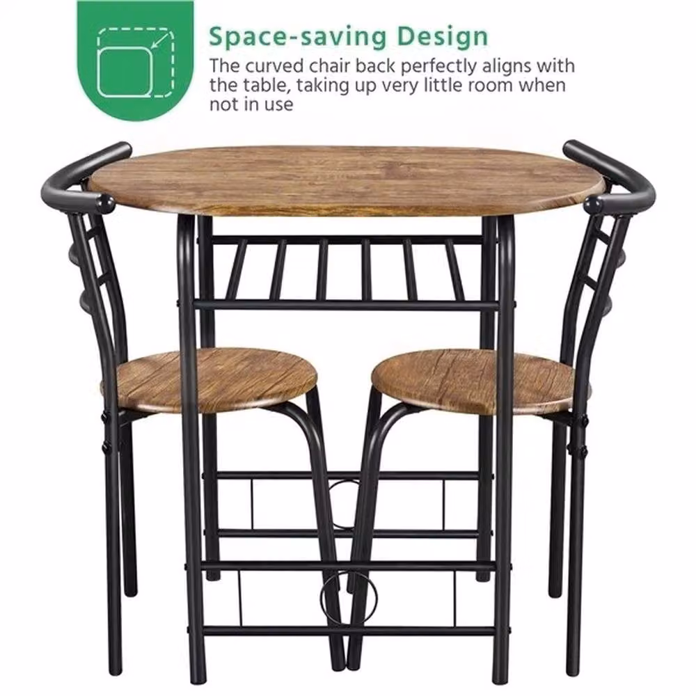 EONLION Modern Round Wood Dining Table and Chairs Set in Brown, Diameter: 100 cm – 3