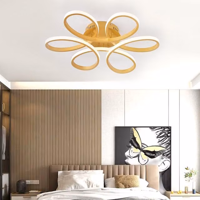 Livingandhome Acrylic Petal Semi Ceiling Light in Gold/Brass, Diameter: 58 cm, 52W