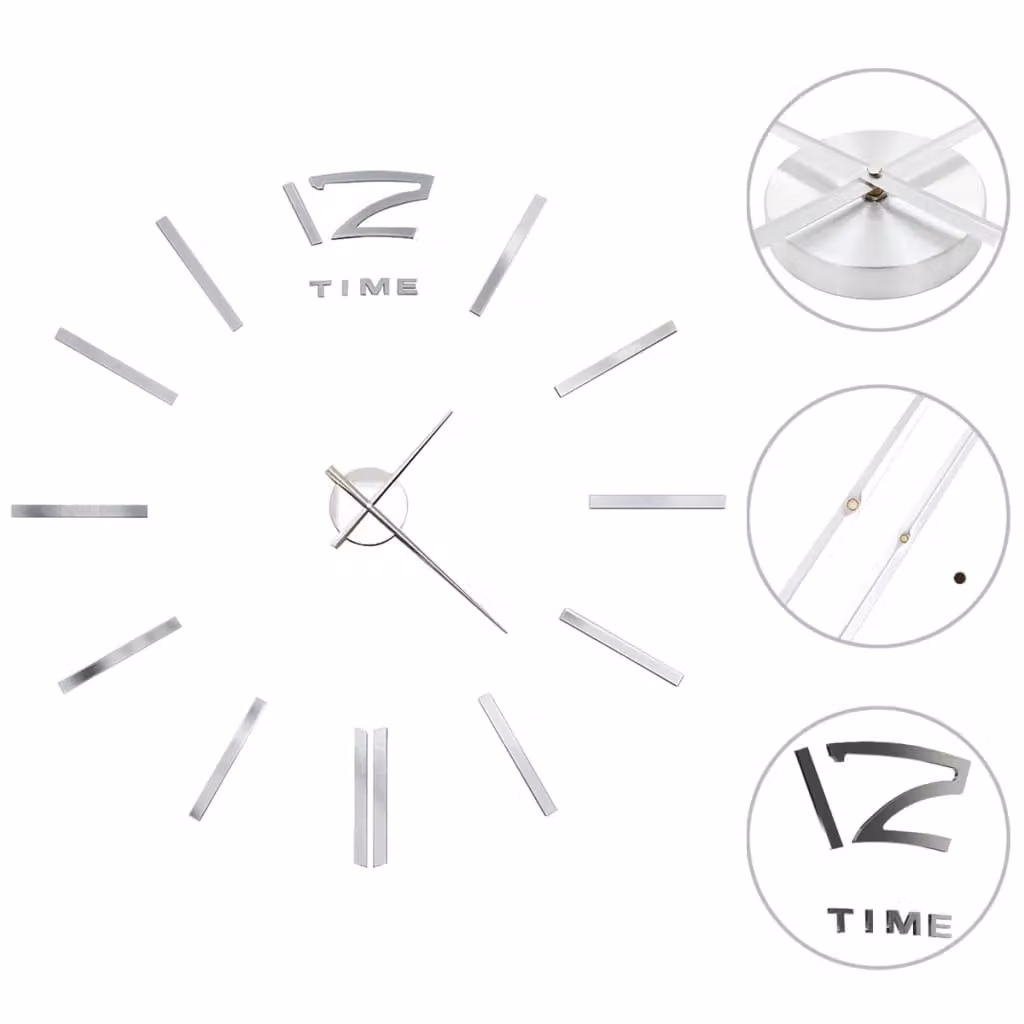 Berkfield Home Modern 3D Silver Metal Wall Clock, Diameter: 100 cm – 2