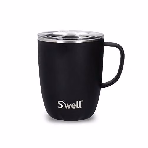 S'well Stainless Steel Vacuum Insulated Travel Mug with Handle, Black, 350ml