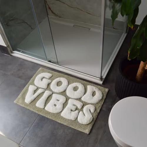 Mooky Mats Good Vibes Slogan Non-Slip Bath Mat, Green, W: 50 cm, D: 80 cm – 2