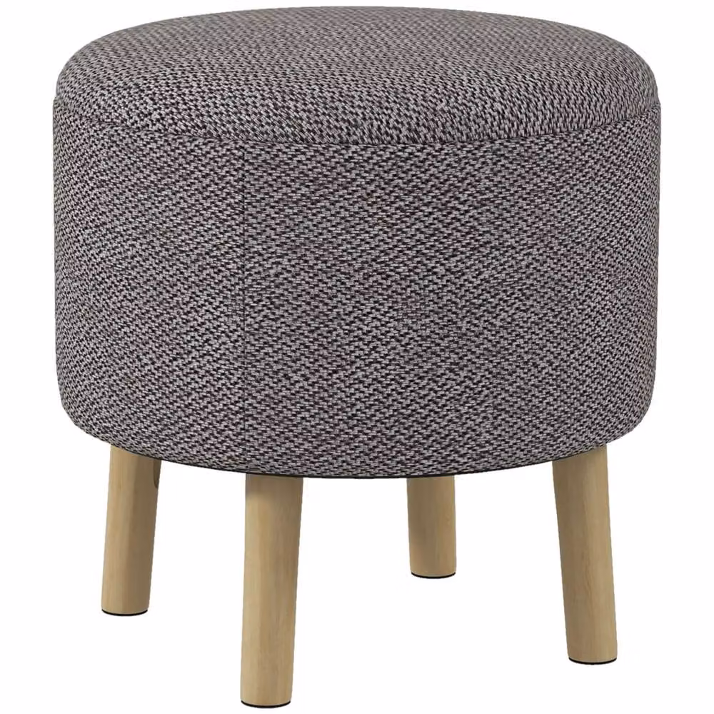 Wyld Haus Roli Round Storage Ottoman in Light Grey Linen Look, W/D/H: 40 x 40 x 39 cm – 2