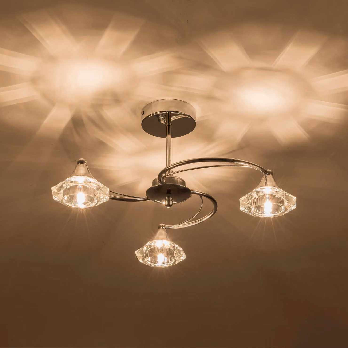 Harper Living Polished Chrome Spiral 3 Light Semi Flush Ceiling Light in Silver – 2