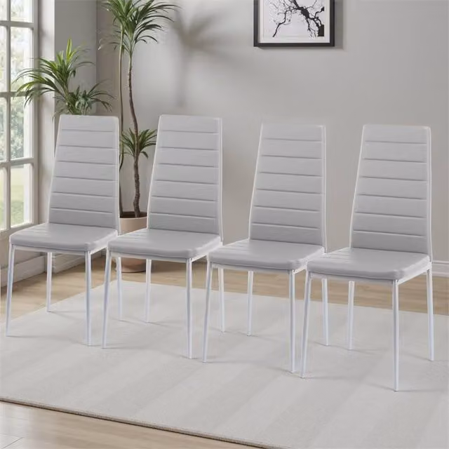 NESTLUNE Set of 4 Modern Grey Synthetic Leather Dining Chairs with Padded Seats and Cantilever Metal Base