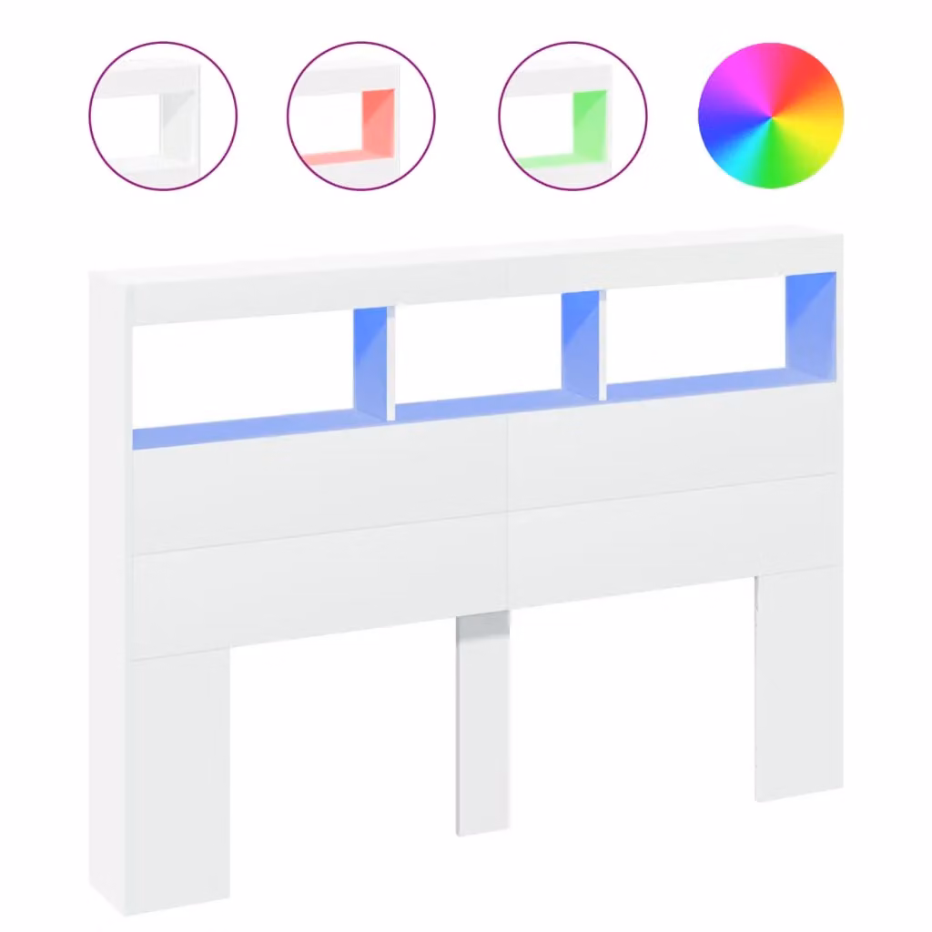 Berkfield Home Modern White Headboard Cabinet with Integrated LED Lighting and USB Charging Port, W/D/H: 140 x 17 x 102 cm – 2