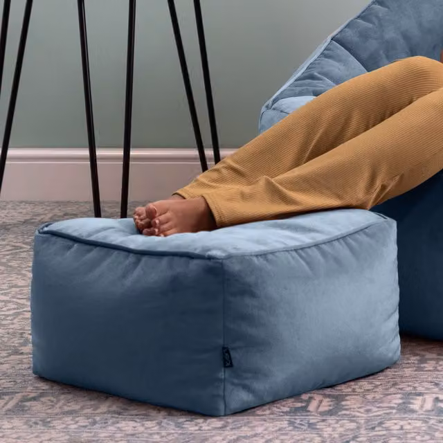 icon Amara Velvet Footstool - Mineral Blue