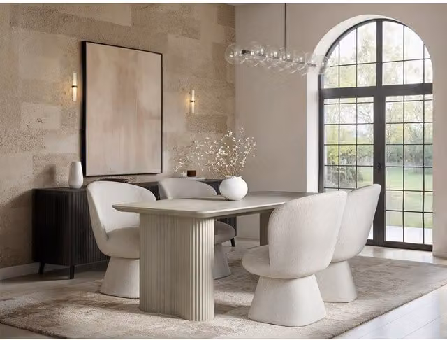 Solace+Co Zoya Sintered Stone Dining Table and 4 Aiko Chairs Set in Beige and Brown