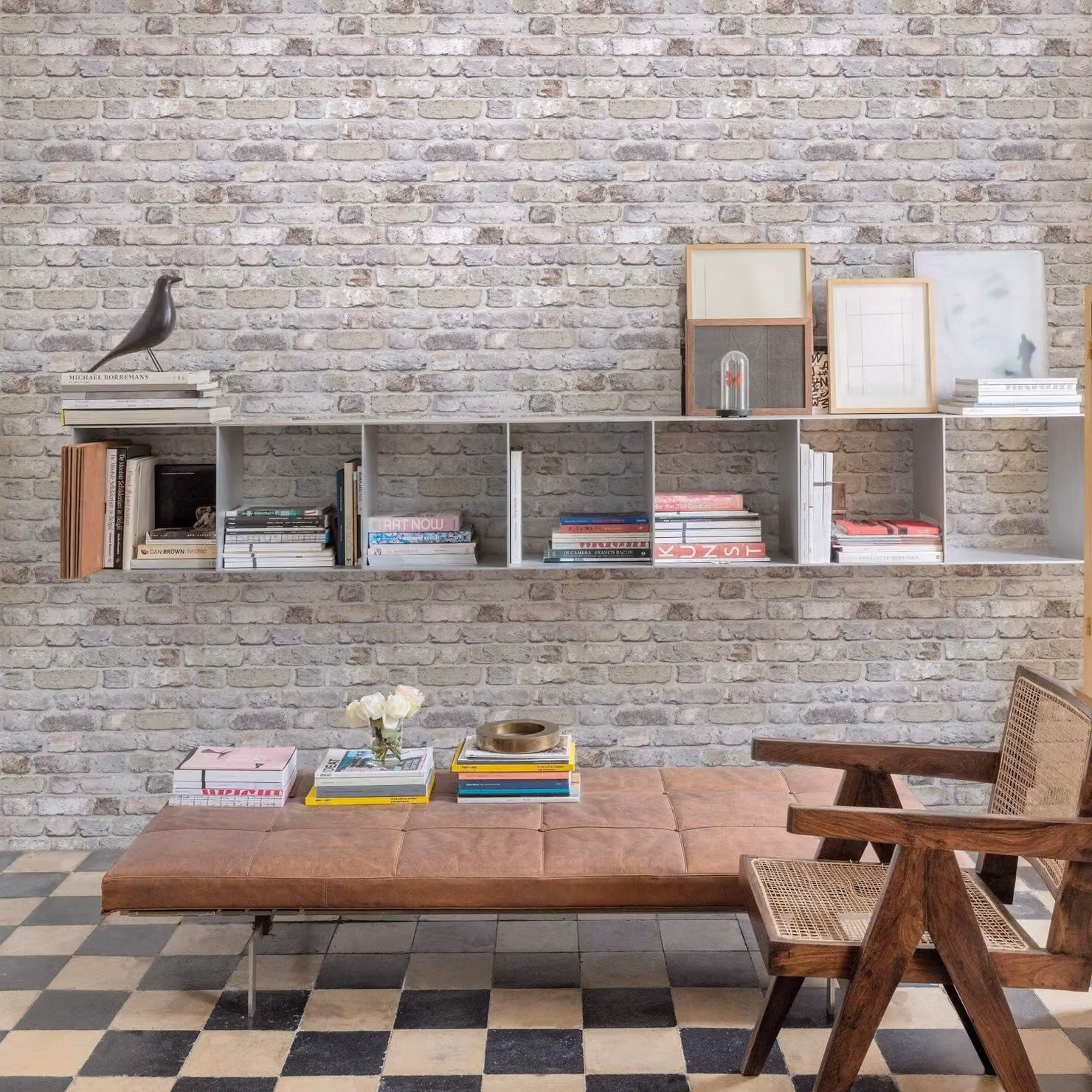 Grandeco Industrial Rustic Realistic Brick Textured Wallpaper in Anthracite, Pink, Taupe and Grey – 2