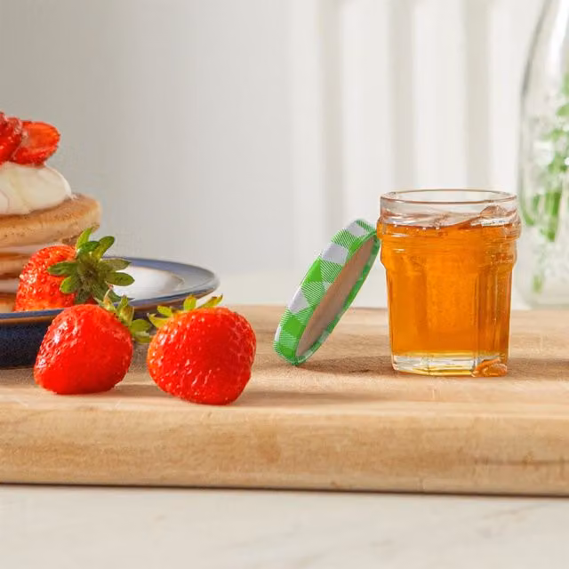Argon Tableware Glass Jam Jars with Green Gingham Pattern and Screw Lids, 30 ml, Pack of 6