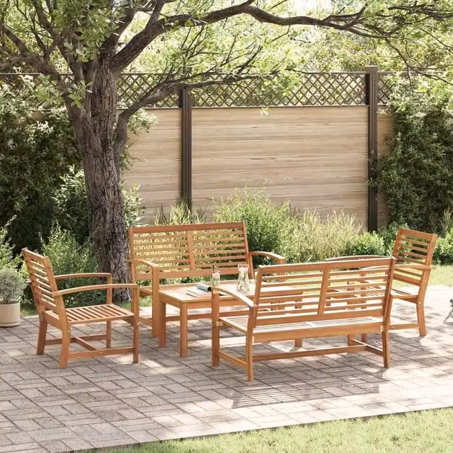 Berkfield Home 5 Piece Garden Sofa Set in Brown Solid Teak Wood – 1