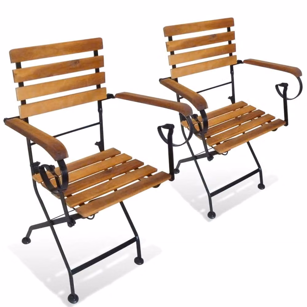 Berkfield Home Classic Folding Garden Chairs, Set of 2, Brown Acacia Wood and Steel – 2