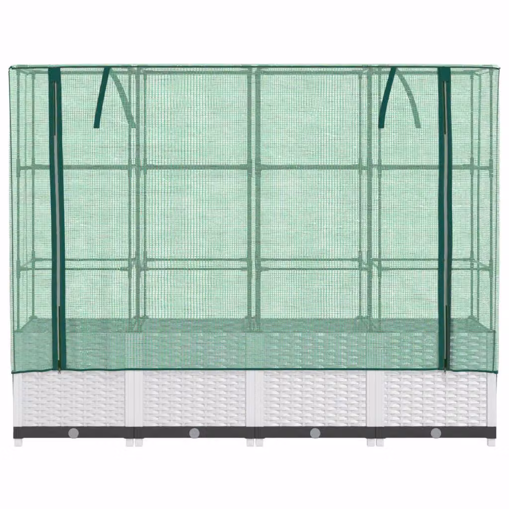 Berkfield Home Raised Bed with Greenhouse Cover in White Rattan Look, W/D/H: 160 x 40 x 138 cm – 3