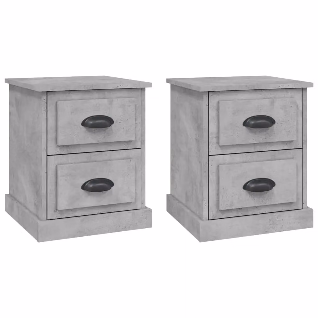 Berkfield Home Set of 2 Bedside Cabinets in Concrete Grey, W/D/H: 39 x 39 x 47.5 cm – 2