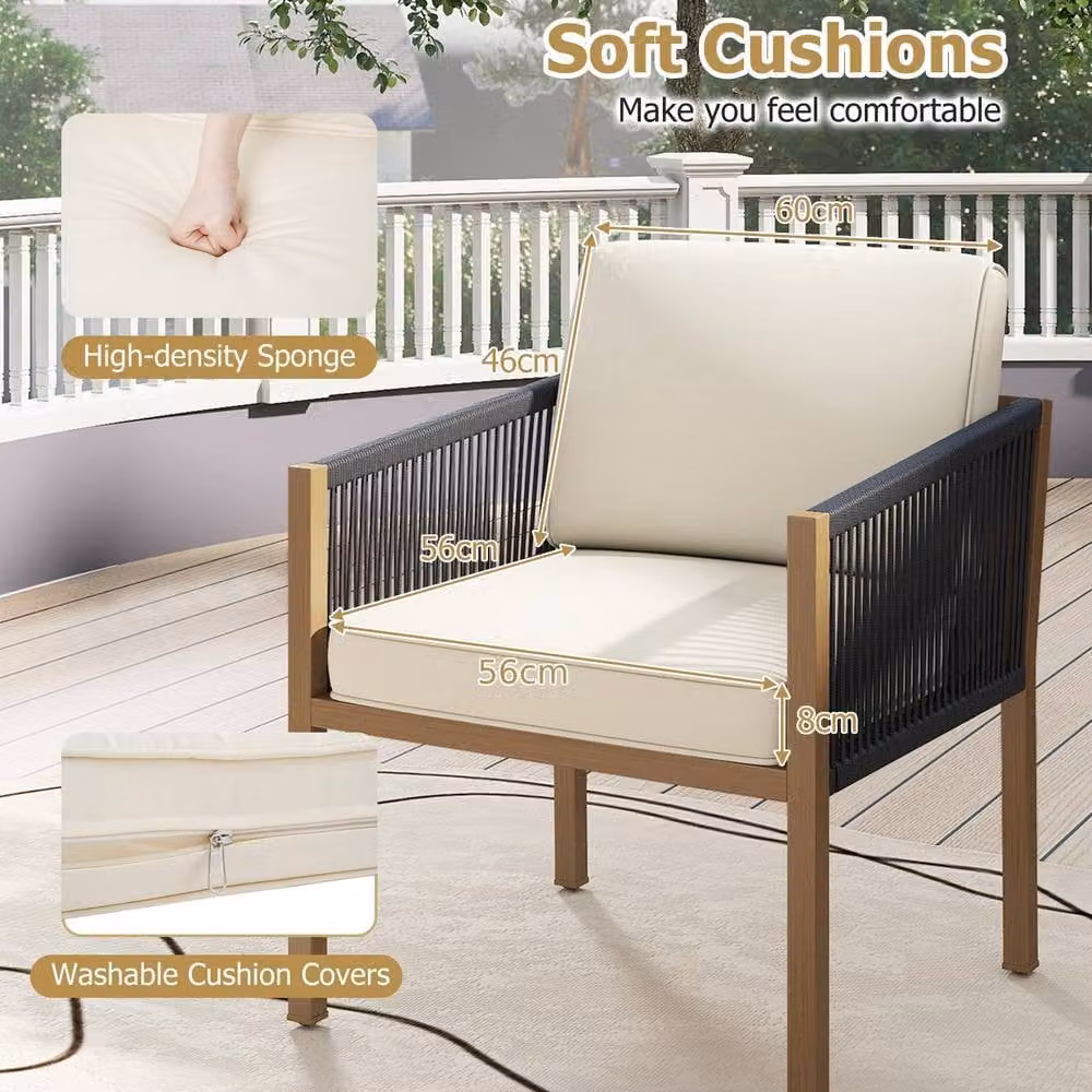 Costway 3-Piece Patio Bistro Set with Woven Rope and Cushions in Beige – 4