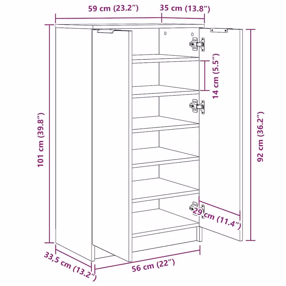 Berkfield Home Smoked Oak Shoe Cabinet in Brown, W/D/H: 59 x 35 x 100 cm – 7