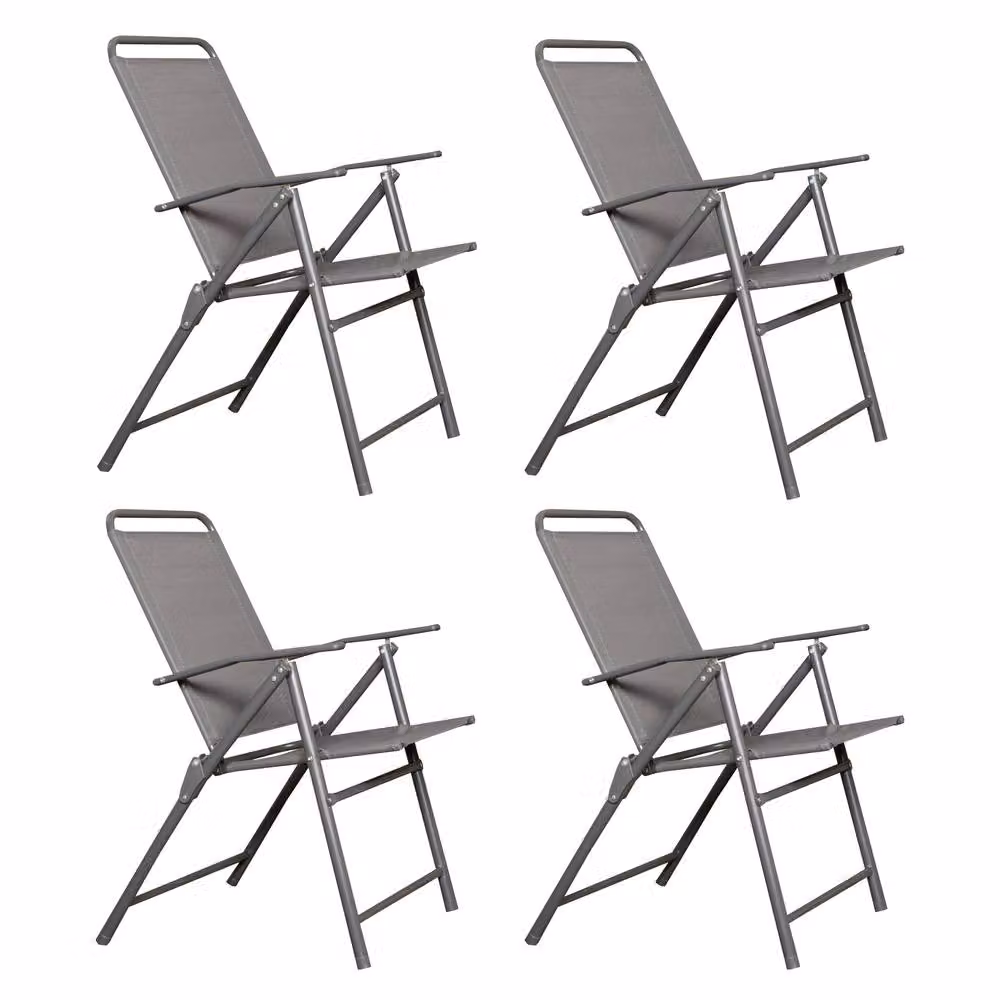Samuel Alexander Set of 4 Grey Textilene Multi-Position Outdoor Garden Chairs with Armrests W/D/H: 89 x 41 x 40 cm – 2