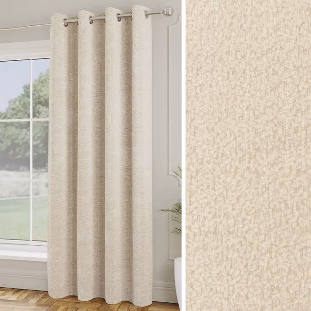 Enhanced Living Royale Boucle Eyelet Thermal Room Darkening Single Door Curtain in Beige and Yellow