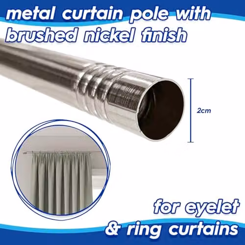 Harbour Housewares Extendable Metal Curtain Pole Kit in Silver, Pack of 2 – 2