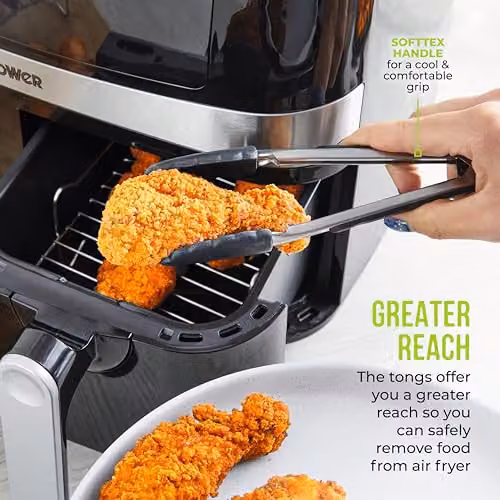Tower T843096 8-Piece Silicone and Stainless Steel Air Fryer Accessory Set in Black and Silver with Tongs, Skewers, Basting Brush and Roasting Racks – 3