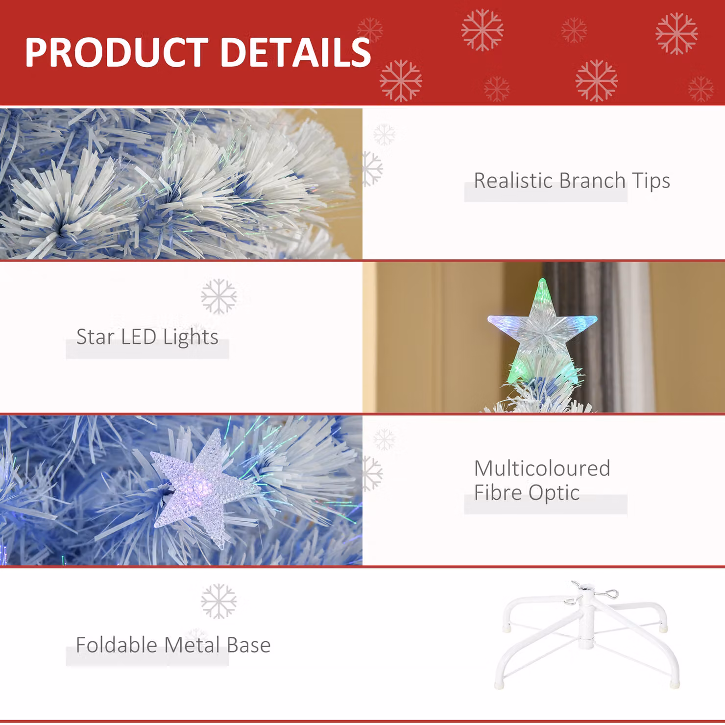 HOMCOM Pre-Lit Artificial Fibre Optic Christmas Tree with 26 LED Lights in White and Blue, 4ft – 4