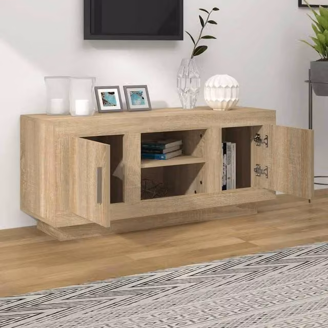 Berkfield Home Sonoma Oak TV Cabinet in Light Tan Beige, W/D/H: 102 x 35 x 45 cm
