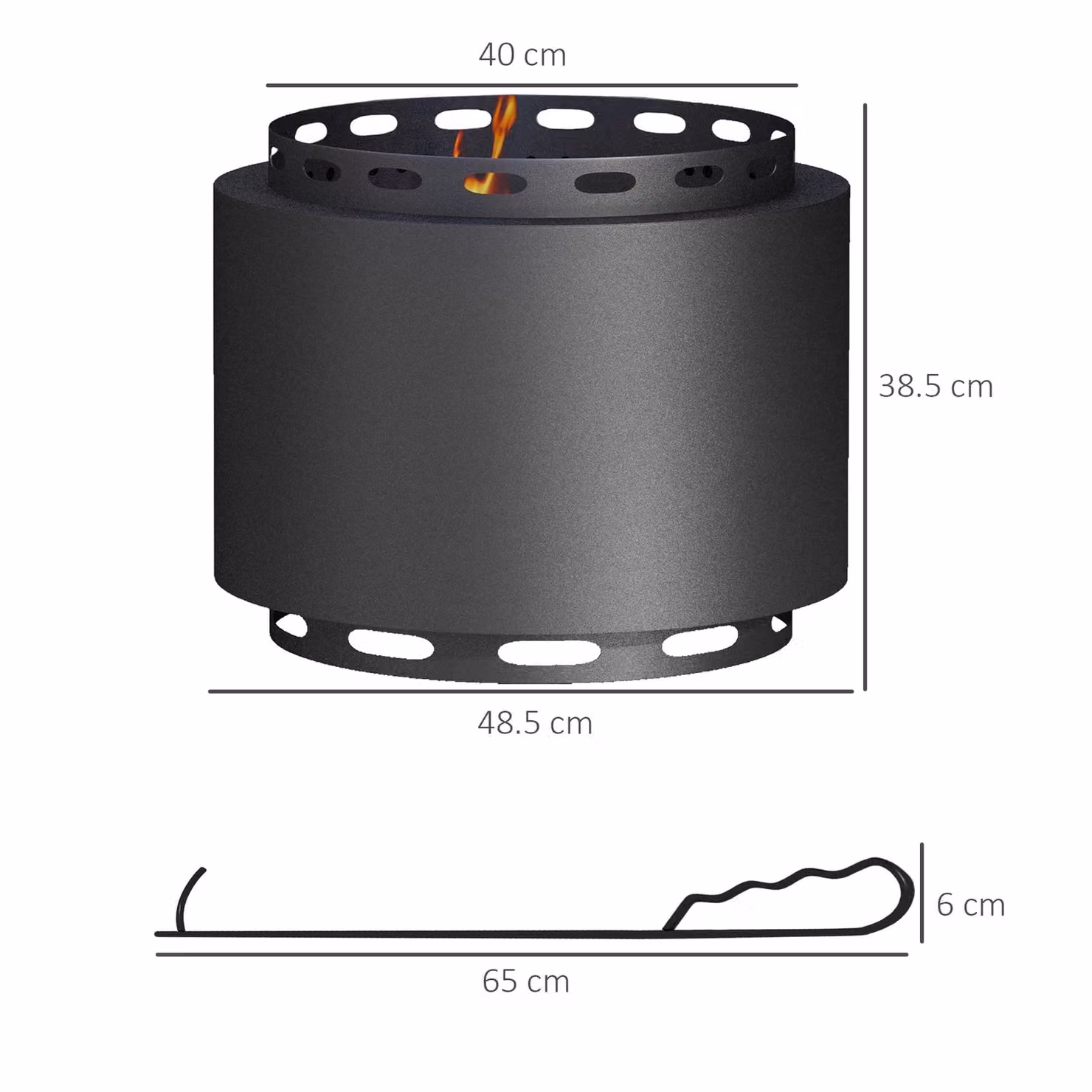Outsunny Smokeless Metal Wood Burning Fire Pit in Black, Diameter: 48.5 cm – 3