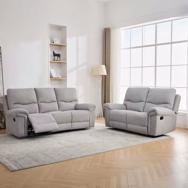 More4Homes Fosse 5-Seater Manual Recliner Sofa Set in Grey Fabric