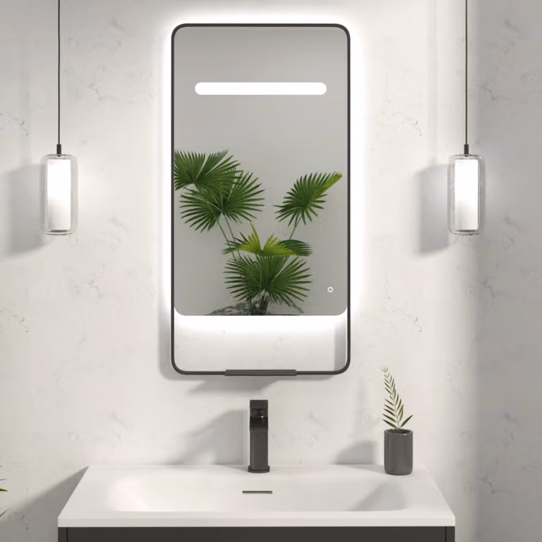 Royal Bathrooms Verona LED Framed Mirror with Integrated Light Bar, Demister Pad and Touch Sensor, W: 90.0 cm, D: 46.0 cm, available in White, Black or Grey