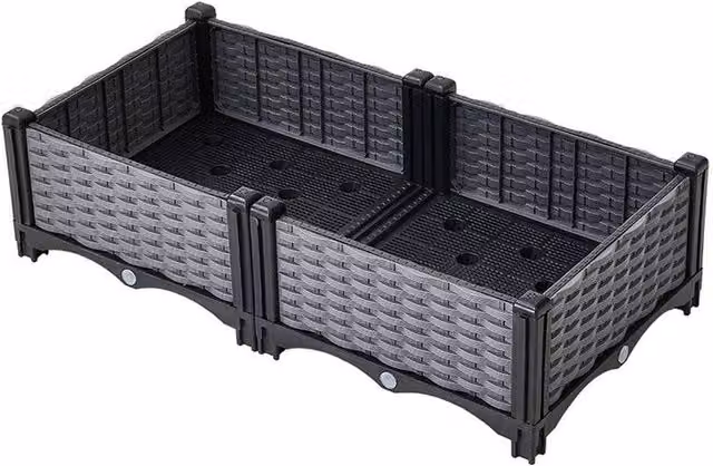 NESTLUNE Grey Rattan Effect Plastic Raised Garden Bed W: 80 cm, D: 40 cm, H: 22 cm