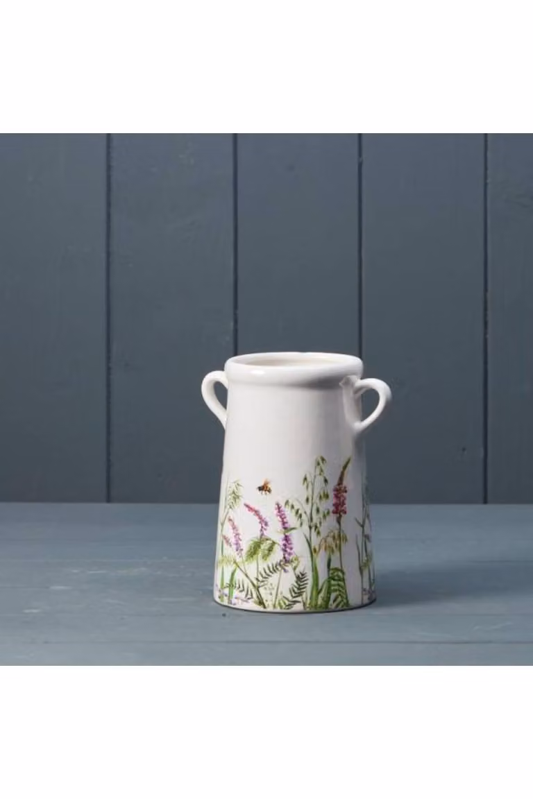 KDMD Rustic White Ceramic Floral Tabletop Vase, Height: 14 cm