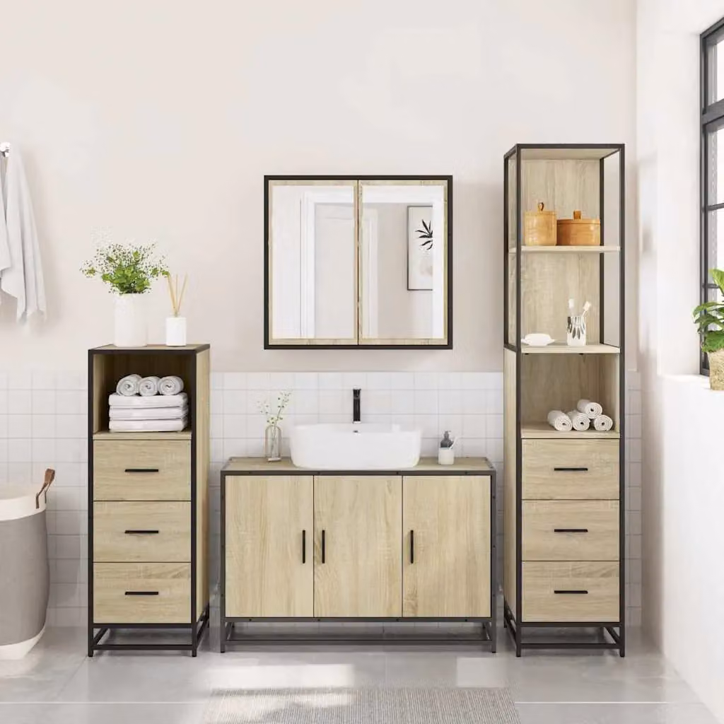 Berkfield Home 4-Piece Industrial Bathroom Furniture Set in Sonoma Oak and Brown – 2