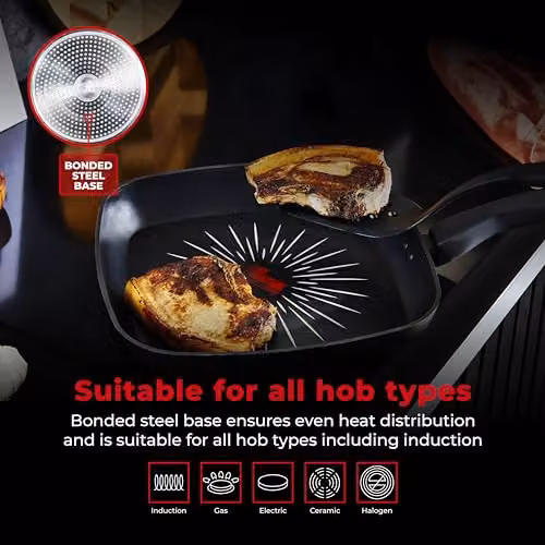 Tower SmartStart Forged Aluminium Non-Stick Grill Pan, Black, 26cm – 5