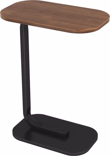 Livingandhome C-Shaped Side Table with Metal Frame in Walnut and Black, W/D/H: 45 x 30 x 60 cm