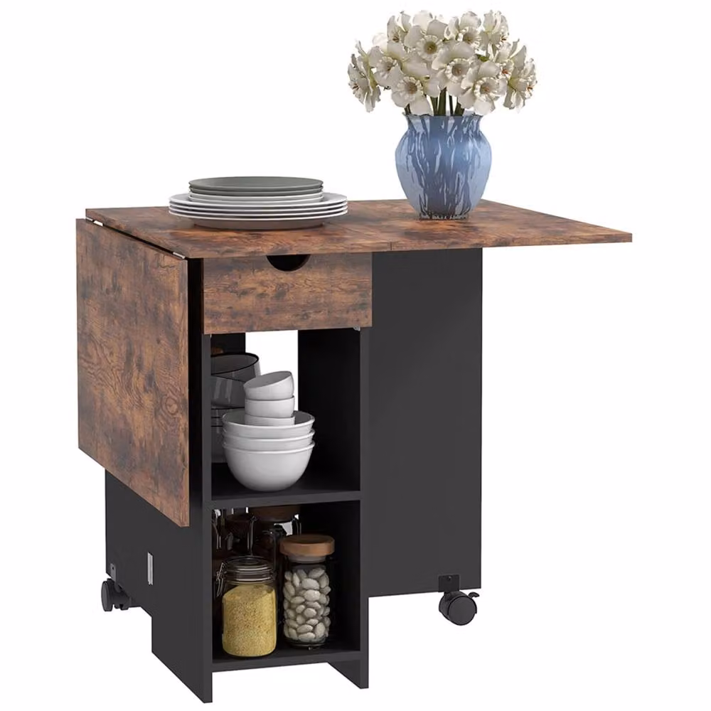 Wyld Haus Barretti Rustic Brown Folding Drop Leaf Dining Table with Castors W/D/H: 72 x 75 x 75 cm – 2