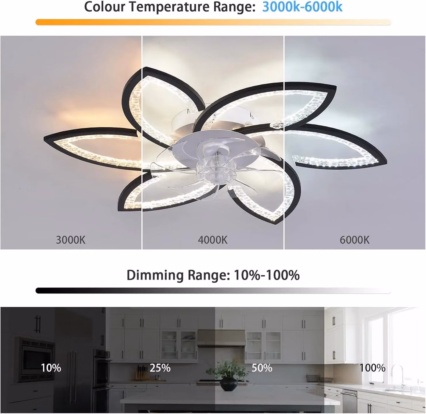 Garwarm Modern Dimmable LED Ceiling Fan with Lamp, Black, Diameter: 78 cm – 3